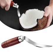 1PC Coconut Knife Coconut Meat Removal Tool Stainless Coconut Meat Scraper With Wooden And Non Slip Handle Sleeve (Sliver) Silver